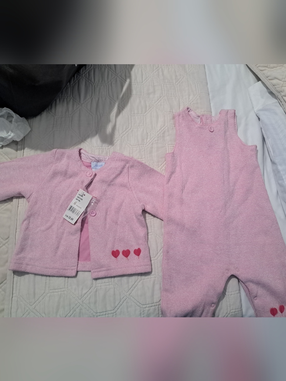 Jacadi Pink Knit Romper and Cardigan Set with Heart Accents